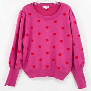 Nanette Lepore Pink Hearts Puff Sleeve Crewneck Sweater Size XL